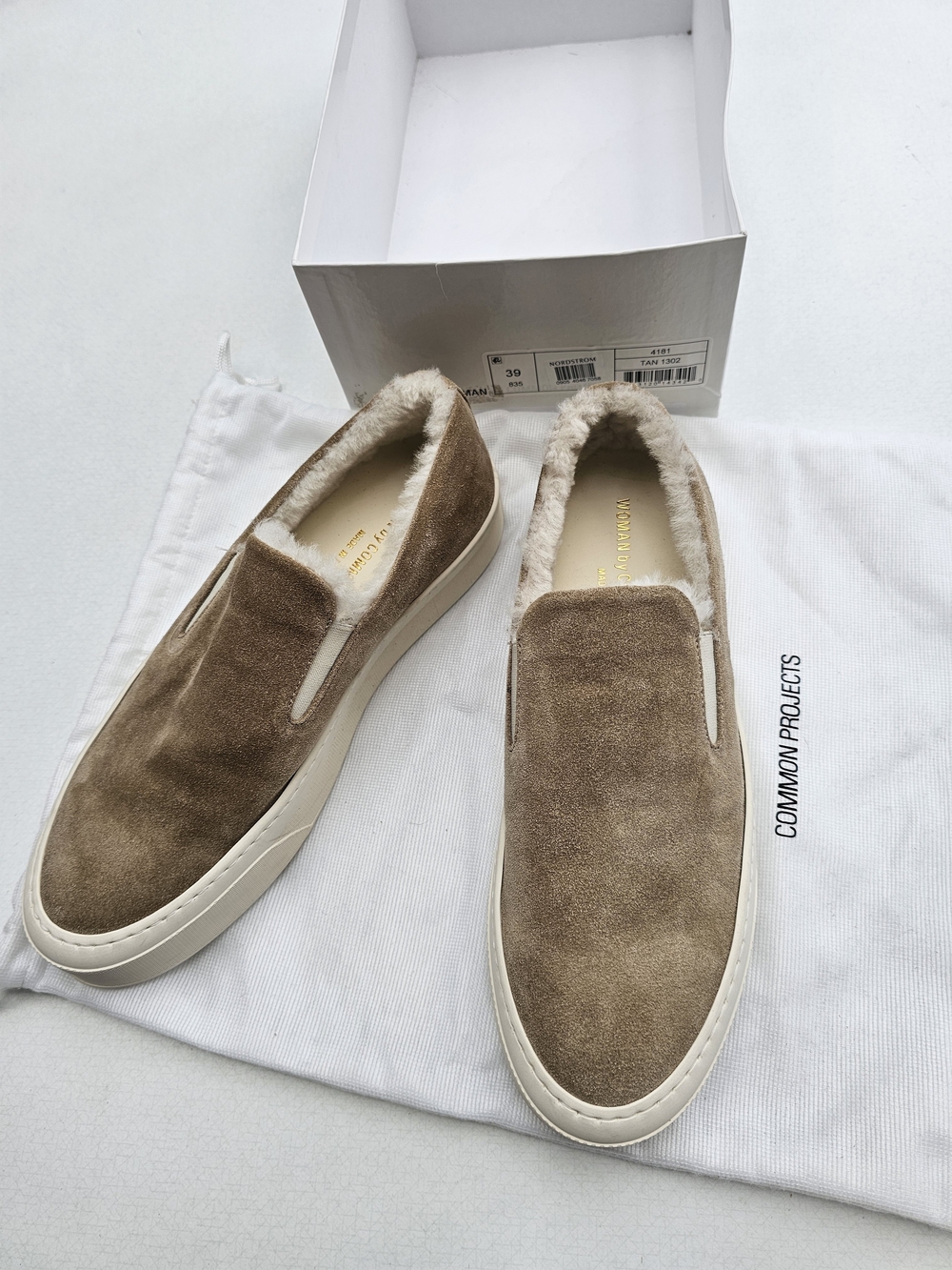 Common Projects Woman Suede Shearling-Lined Slip-On Sneaker